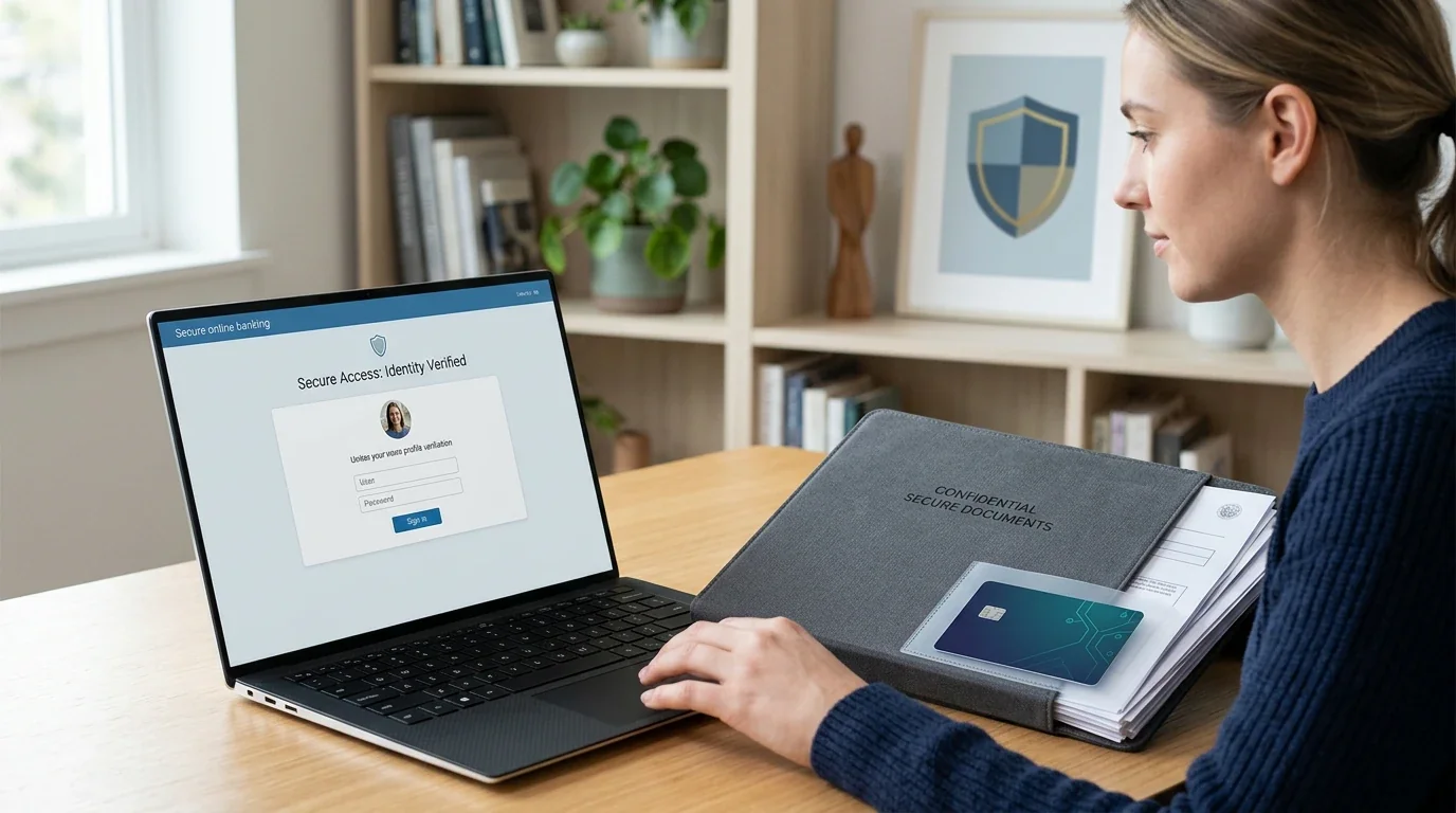Laptop met betaal- en identiteitscontrole zonder herkenbare merken