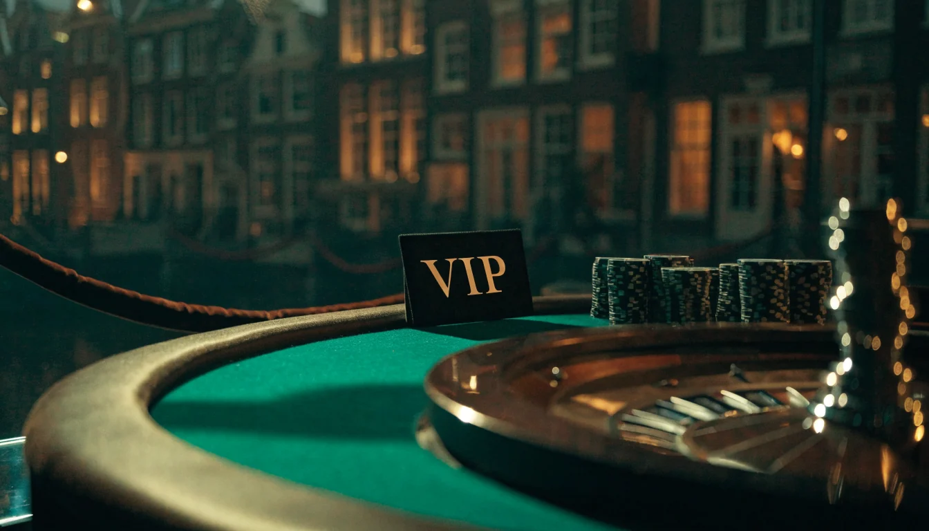 Exclusieve live casinotafel met roulette en chips in elegante Nederlandse ambiance
